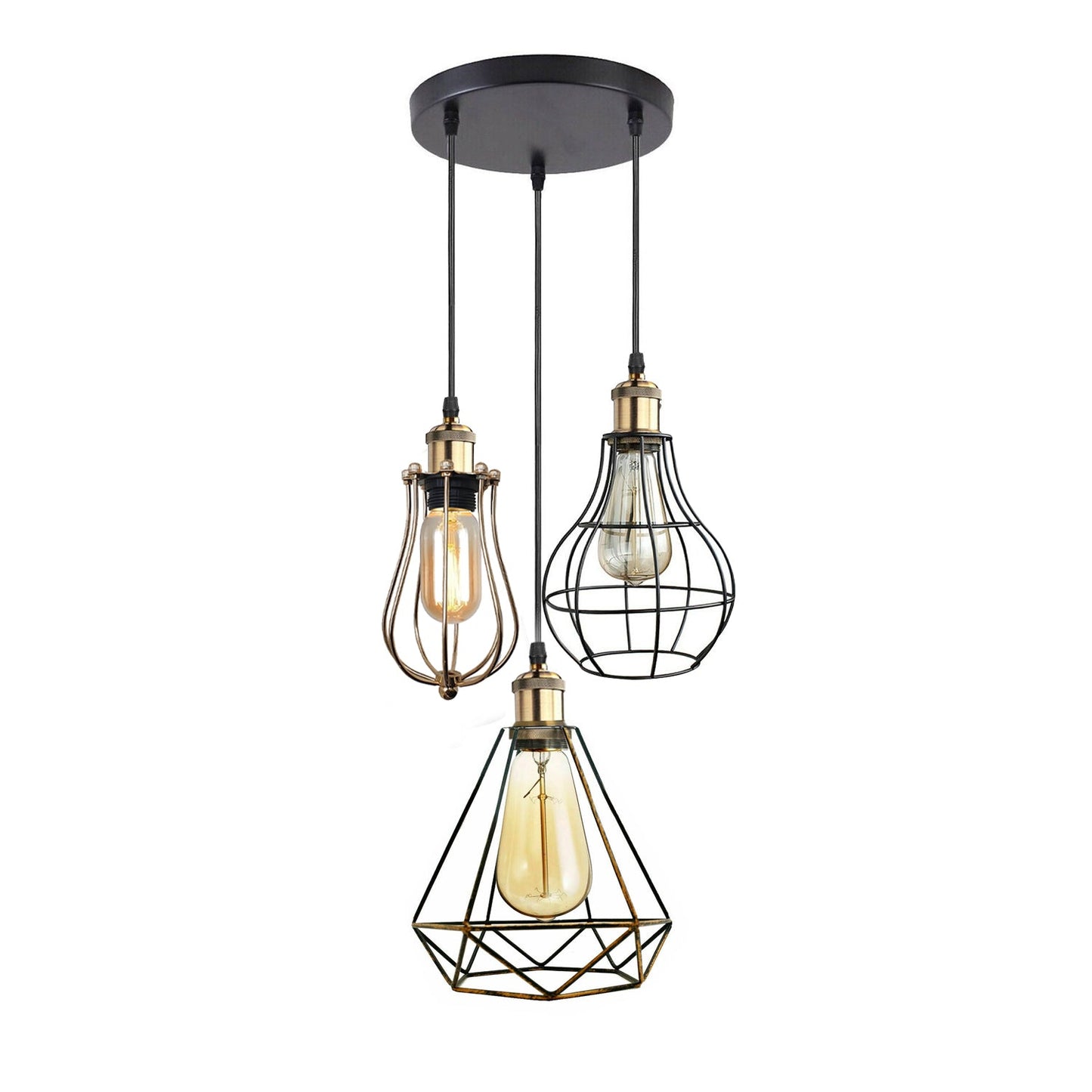 Industrial Kitchen Island Chandelier 3 Light Cage Ceiling Hanging Pendant Lamp~4067-2