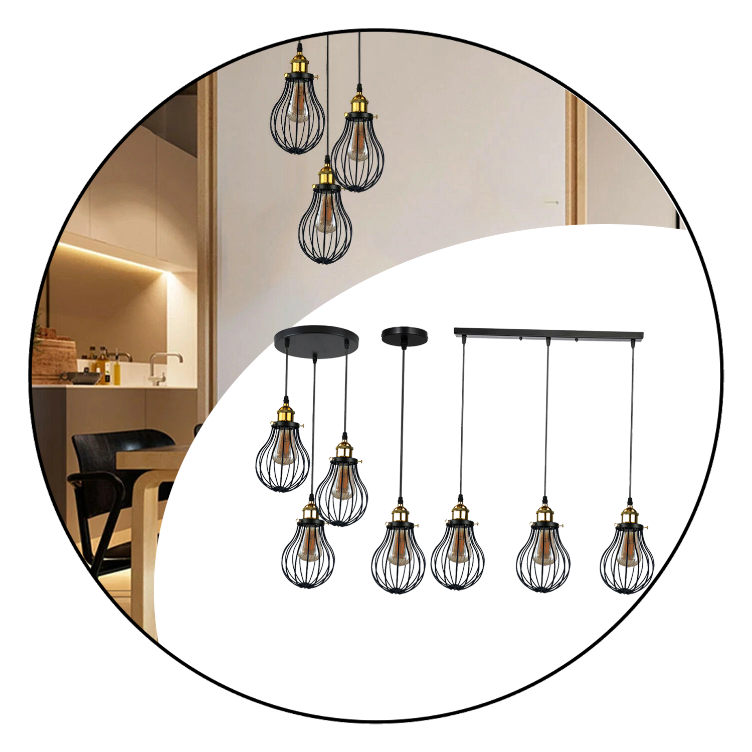 Industrial 3 heads Black hanging Pendant Accessories Ceiling Light Cover Decorative Cage light fixture~3427-6